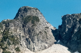 View of the gap between the ridge and Lions Summit, Binkert (Lions) Trail 1986-08.
